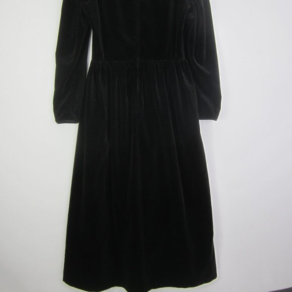 Vtg Laura Ashley Women S Black Velour Velvet LS Maxi Dress Waist 28" Fit Flare - Picture 9 of 10